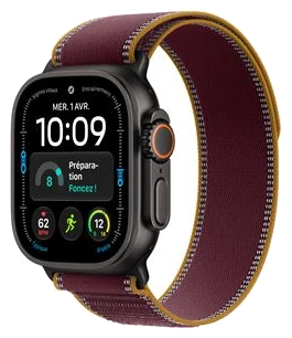 Apple Watch Ultra 4 49mm Titane Noir (GPS + Cellulaire) (avec Bracelet Boucle Trail Bordeaux) (M/L) reconditionné — vue d'ensemble